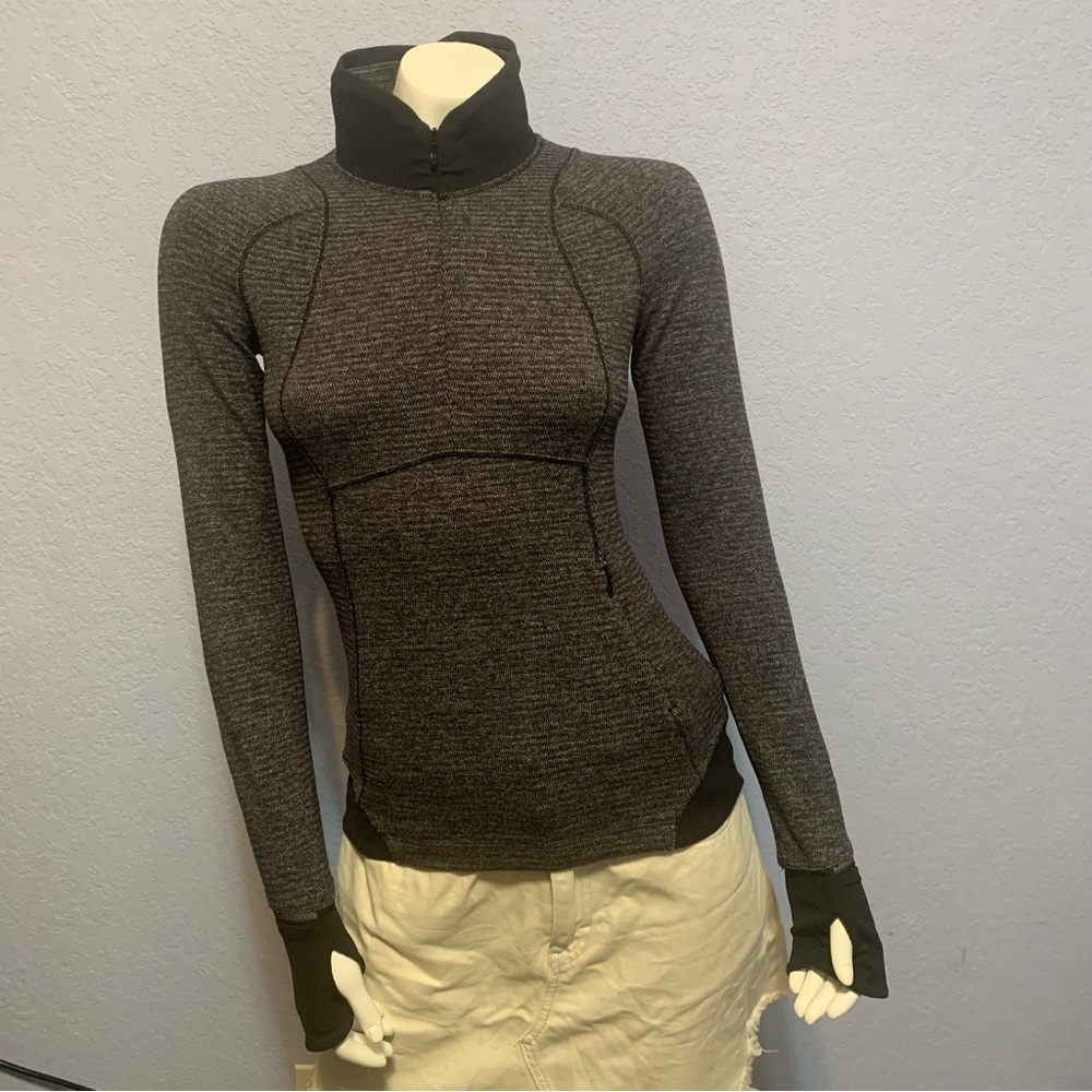 Lululemon Heathered Black Runderful High Neck 1/2 Zip Long Sleeve Pullover